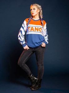 Ashley Eckstein wearing an Ahsoka Tano sweatshirt